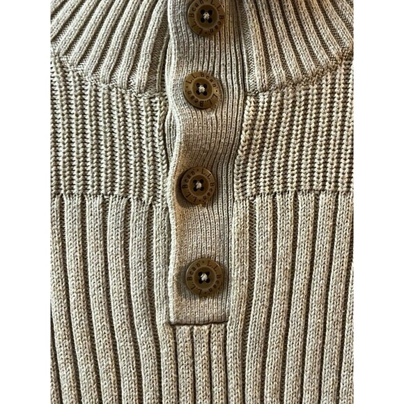 L.L. Bean Sweater Mens Large Beige Mock Neck Knit Preppy Outdoors Cotton Button - Picture 5 of 11
